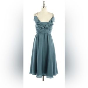 ANTHROPOLOGIE QUILLAREEE Tide size 8 Chain Strip Blue Silk Party Dress